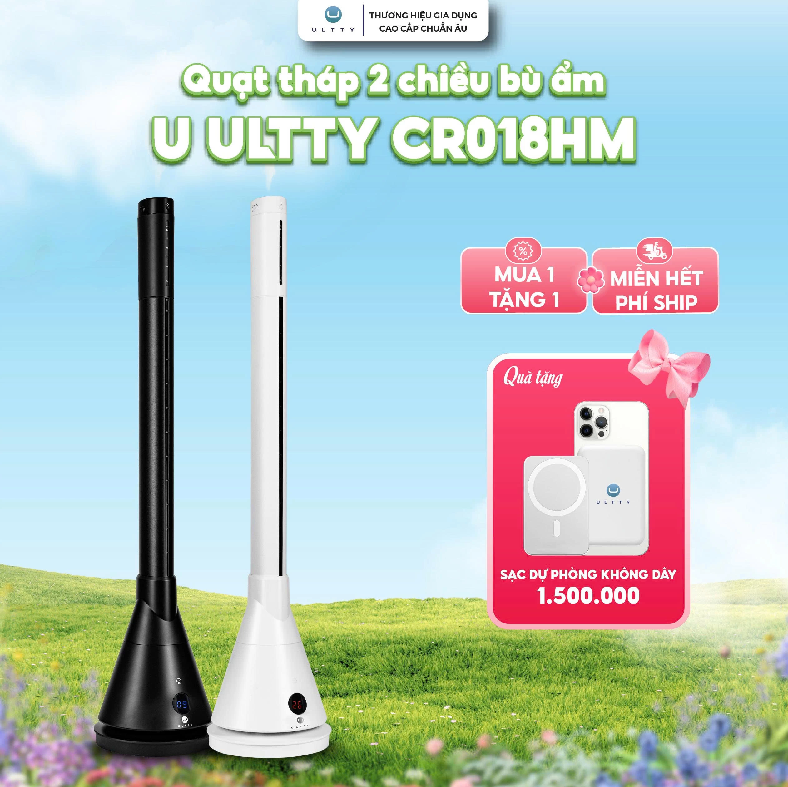 Quạt Tháp Sưởi 2 Chiều Bù Ẩm U ULTTY CR018HM - Công nghệ sưởi gốm Ceramic hiện đại
