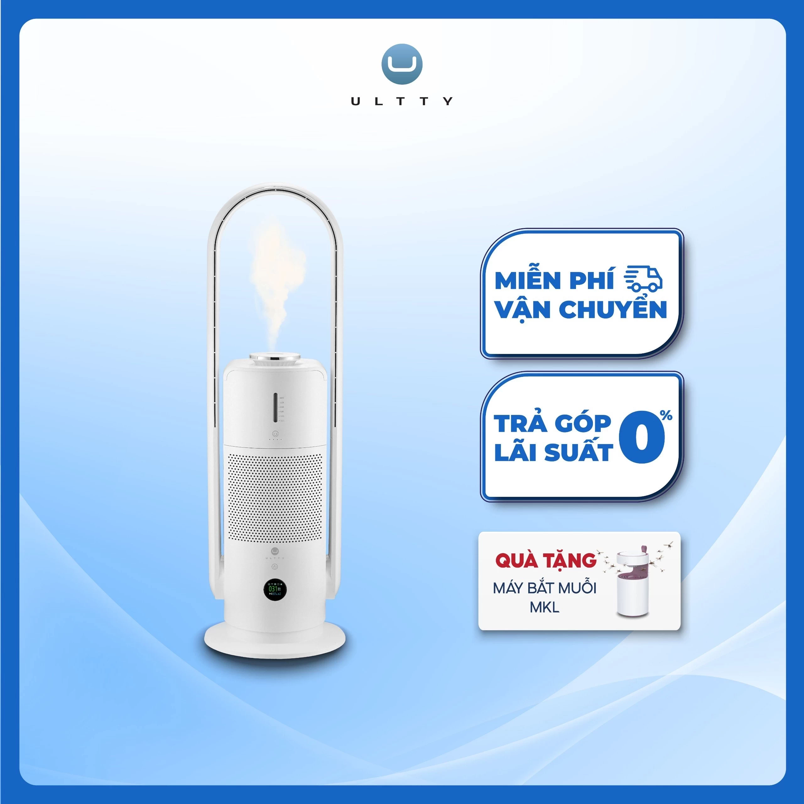 Máy Lọc Không Khí Bù Ẩm Diệt Khuẩn Dạng Quạt U-ULTTY CR022, Bộ Lọc HEPA H13 Loại Bỏ 99,97% Bụi Mịn, Vi Khuẩn, Virut, Bù Ẩm 3 Cấp, Diệt Khuẩn Bằng Tia UV, Chế Độ Làm Mát 9 Cấp