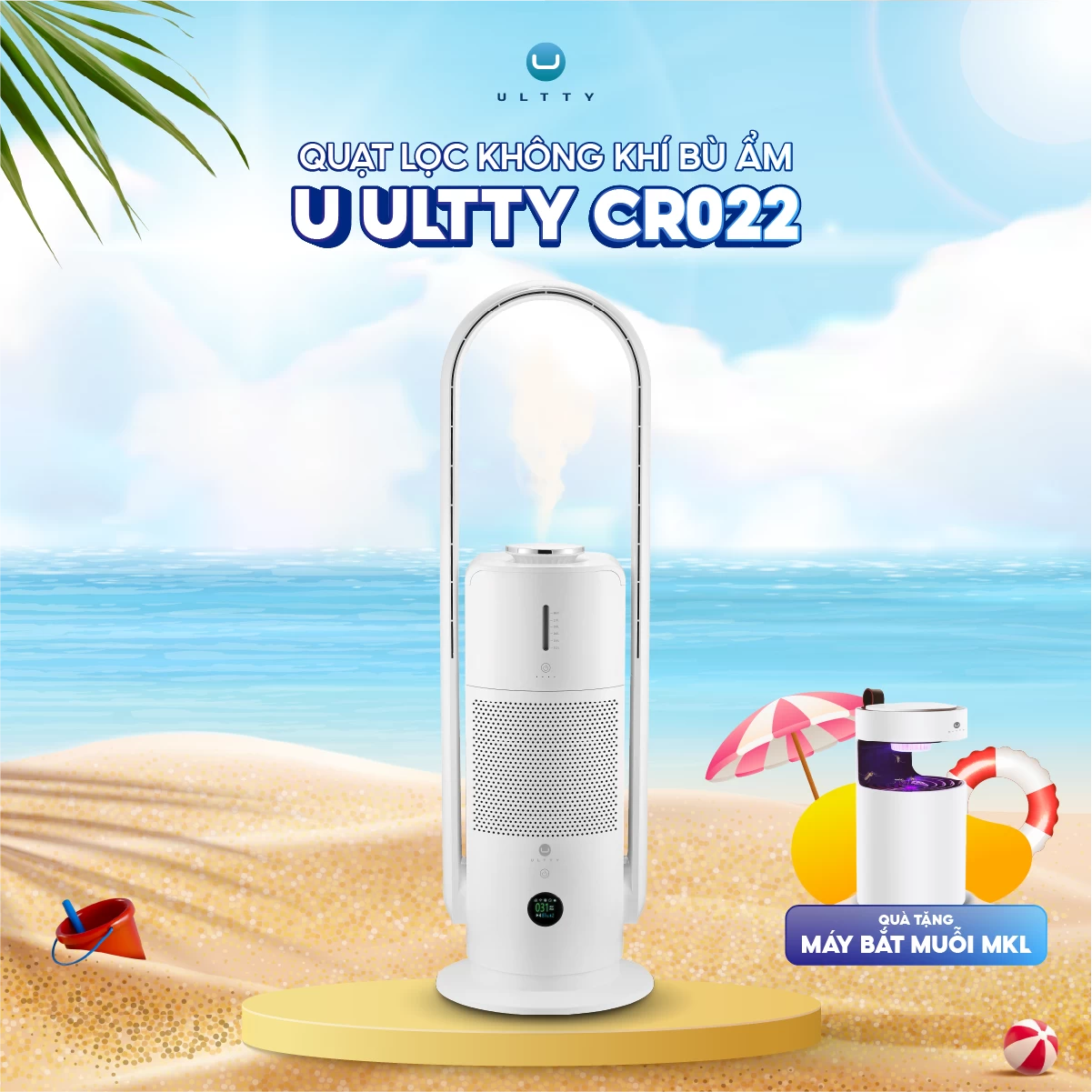 Quạt Lọc Không Khí Bù Ẩm U-ULTTY CR022, Diệt Khuẩn Bằng Tia UV, Công Nghệ Bội Khí, Chế Độ Làm Mát 9 Cấp, Bộ Lọc HEPA H14 Loại Bỏ 99,97% Bụi Mịn, Vi Khuẩn, Virut, Bù Ẩm 3 Cấp