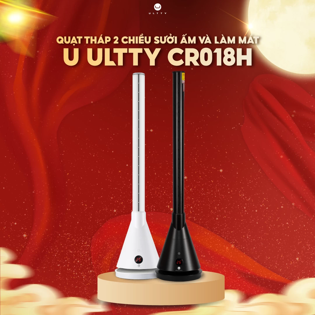 Quạt Tháp Sưởi Không Cánh 2 Chiều U-ULTTY CR018H, Sưởi Gốm Ceramic 4 Chế Độ Hiện Đại