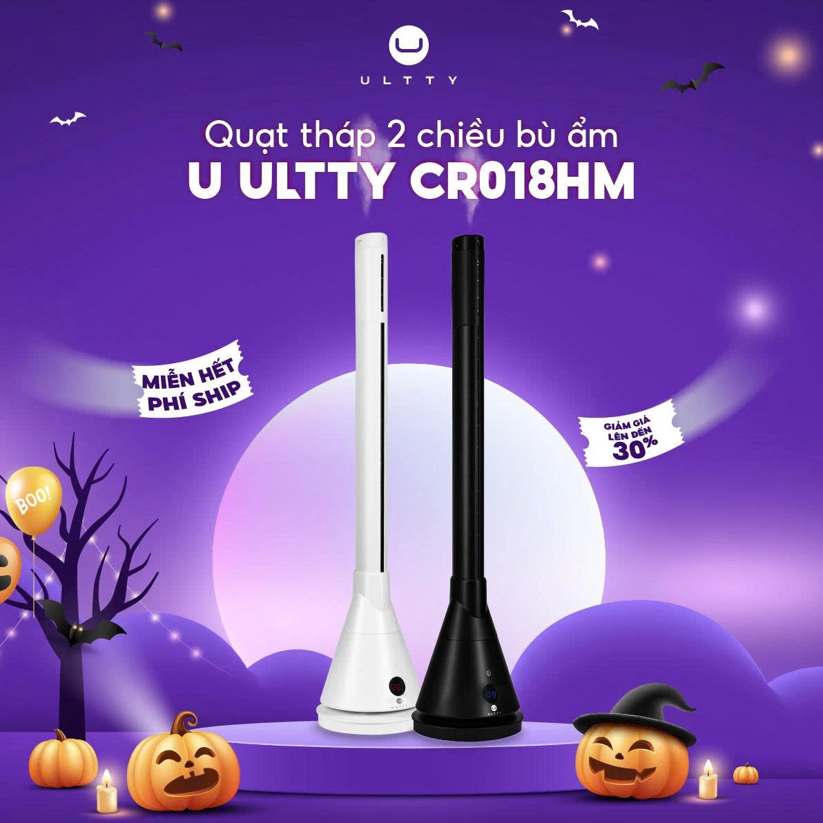 Quạt Tháp Sưởi 2 Chiều Bù Ẩm U ULTTY CR018HM - Công nghệ sưởi gốm Ceramic hiện đại