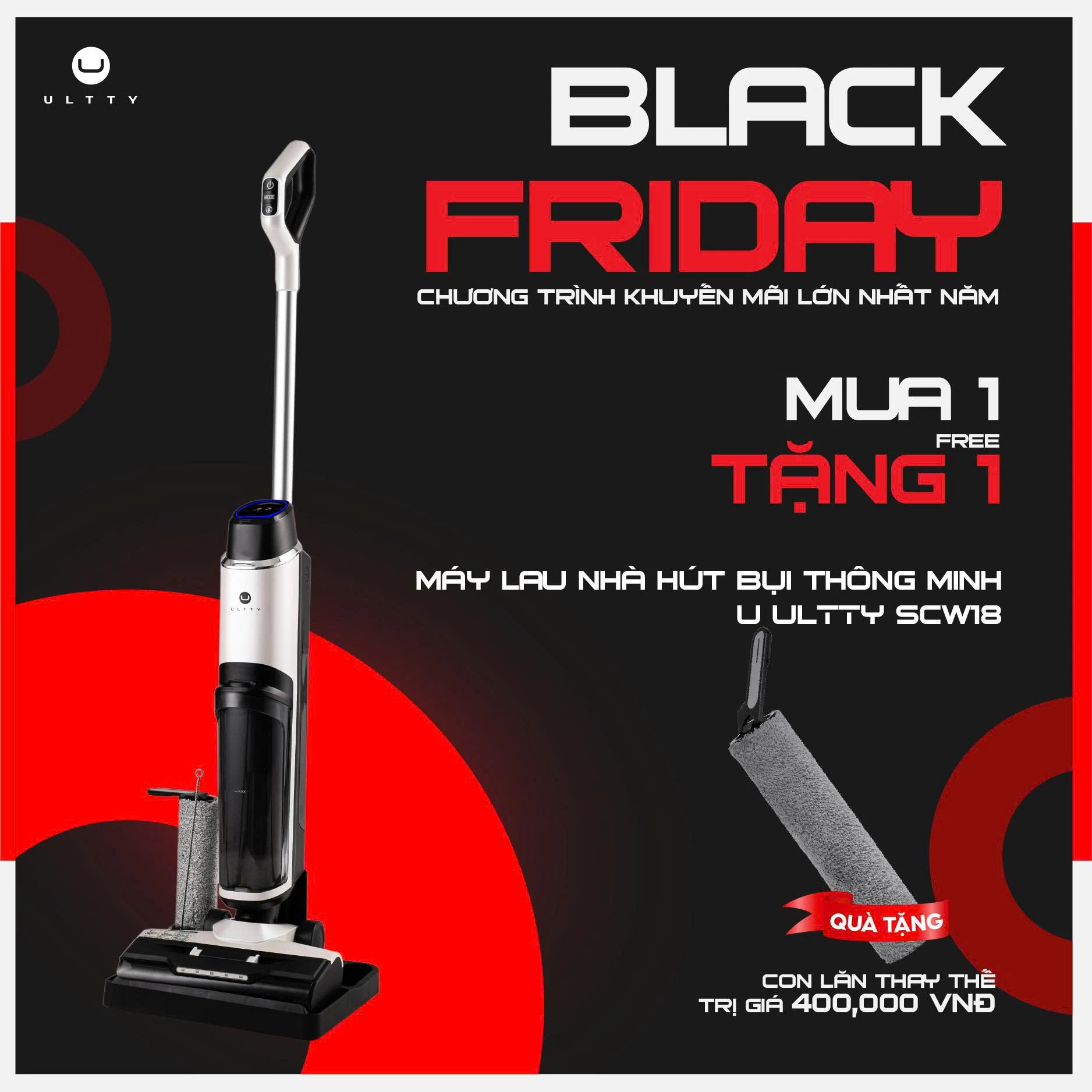 Máy Lau Nhà Hút Bụi Thông Minh U Ultty SCW18 Màu Trắng Ngọc Trai