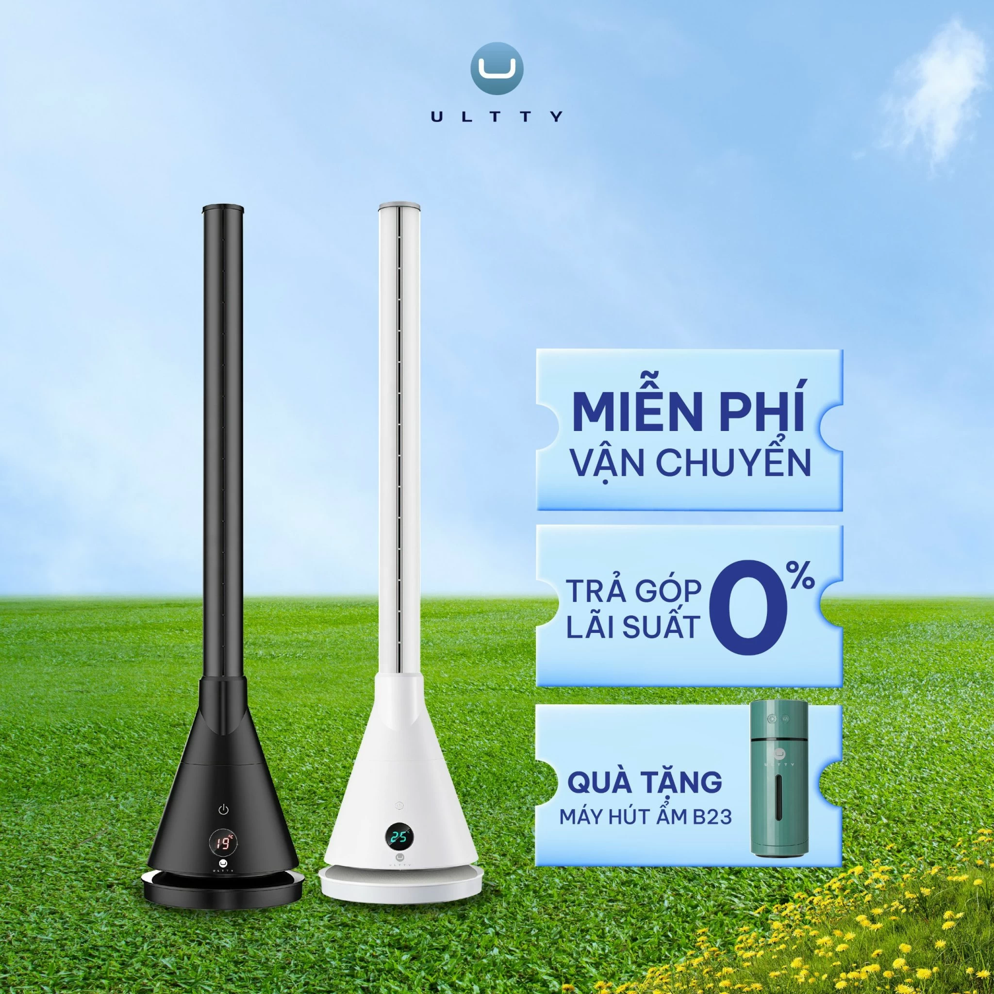 Quạt Tháp Sưởi Không Cánh 2 Chiều U-ULTTY CR018H, Sưởi Gốm Ceramic 4 Chế Độ Hiện Đại