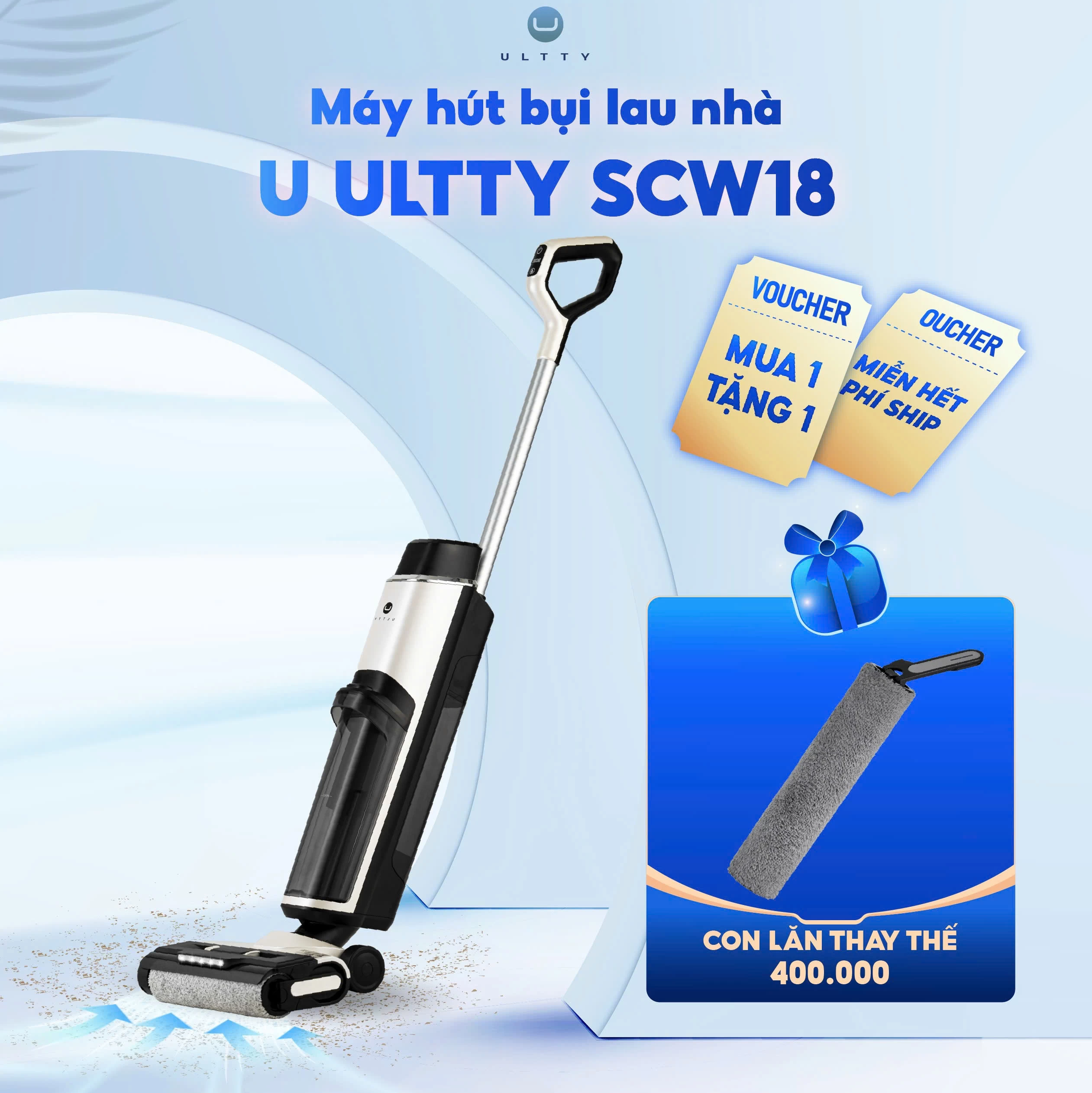 Máy Lau Nhà Hút Bụi Thông Minh U Ultty SCW18 Màu Trắng Ngọc Trai