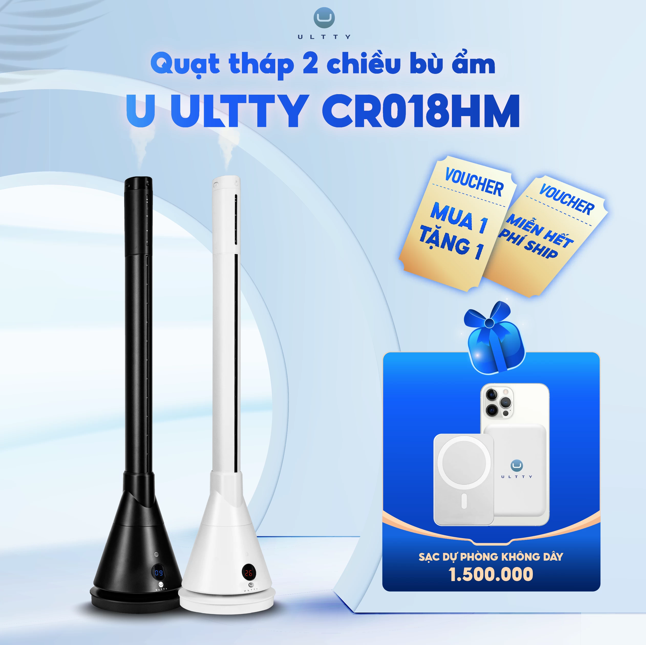 Quạt Tháp 2 Chiều Làm Mát, Sưởi Ấm và Bù Ẩm U ULTTY CR018HM