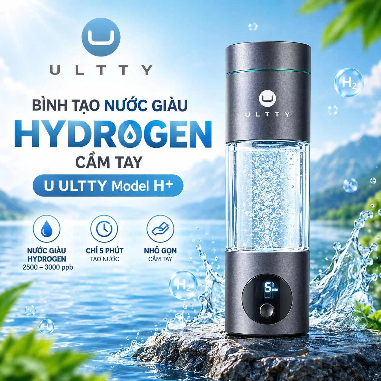 Bình Tạo Nước Giàu Hydrogen Cầm Tay U ULTTY Model H+