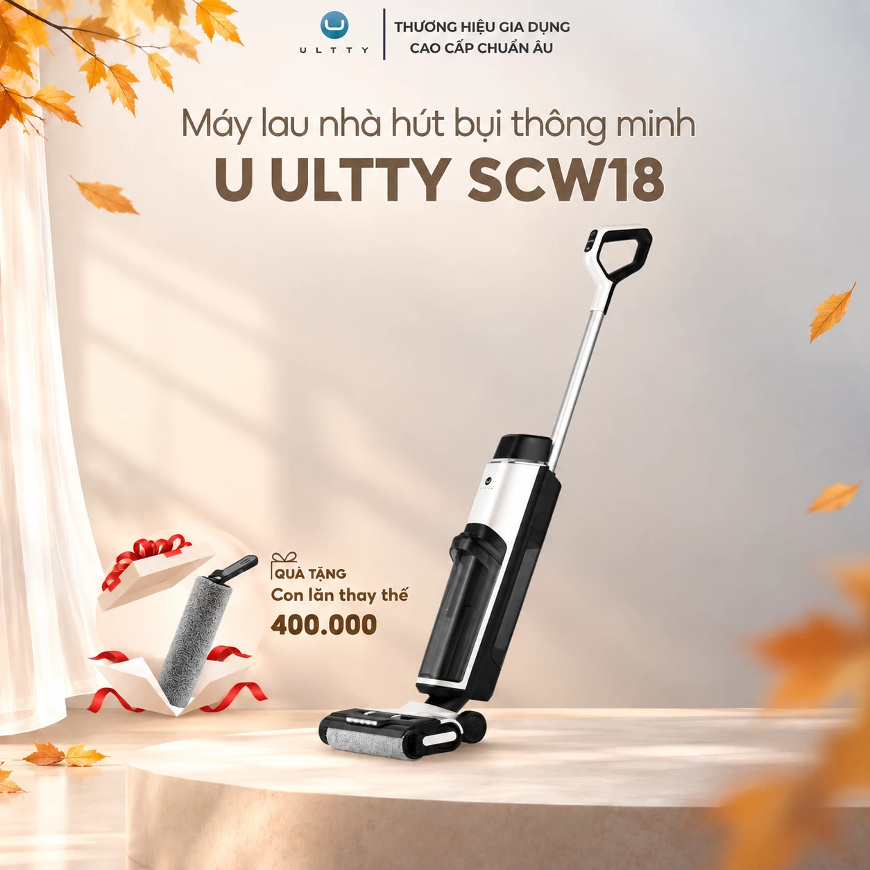 Máy Lau Nhà Hút Bụi Thông Minh U Ultty SCW18 Màu Trắng Ngọc Trai